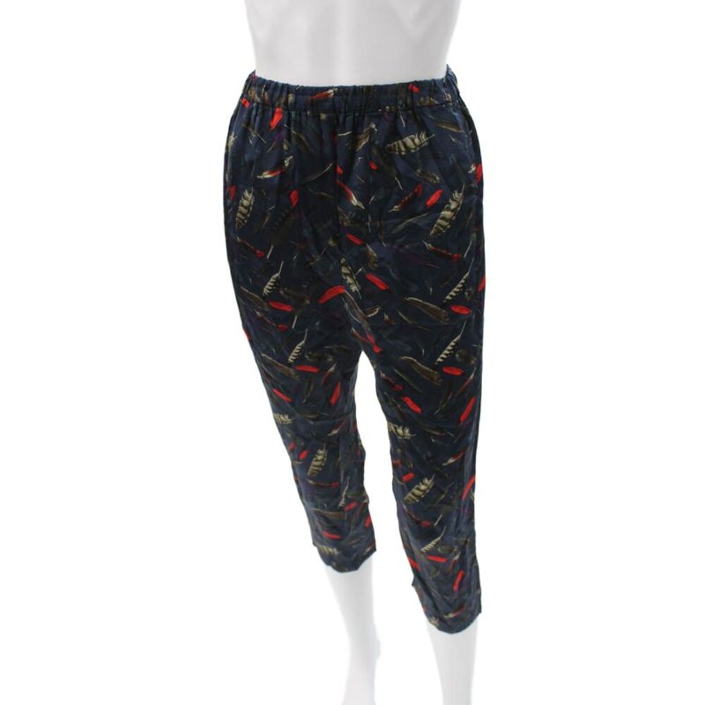 Pharaoh Womens Cropped Silk Animal Print Feather Pants Blue Size 0